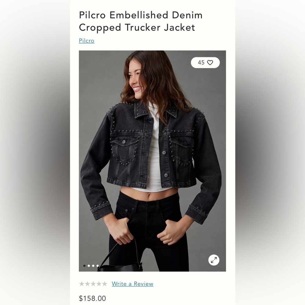 Pilcro Embellished Denim Cropped Trucker Jacket